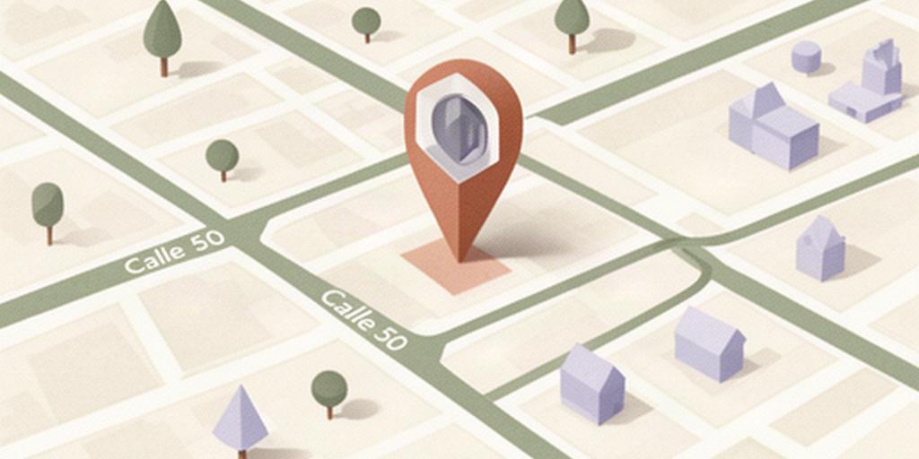 Plano ilustrado de situación de la tienda en Calle 50, Arriaga, con calles cercanas